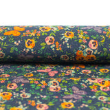 Natural Cork Fabric With Black Butterfly And Floral Patterns Cof-476 Cork Fabric