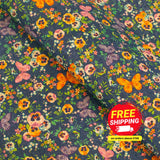 Natural Cork Fabric With Black Butterfly And Floral Patterns Cof-476 Cork Fabric
