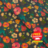 Natural Cork Fabric With Flower Print On Black Background Cof-474 Cork Fabric