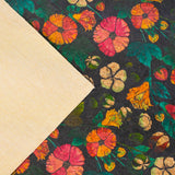 Natural Cork Fabric With Flower Print On Black Background Cof-474 Cork Fabric