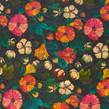Natural Cork Fabric With Flower Print On Black Background Cof-474 Cork Fabric
