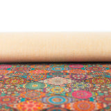 Natural Cork Fabric With War Tone Mosaics Pattern Cof-489 Cork Fabric