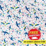 Swallow & Flowers Cork Fabric – Spring Pattern Vegan Material