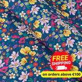 Dark Blue Floral Cork Fabric – Eco Luxury Textile for Handmade Creations