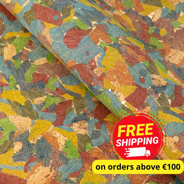 Colorful Mosaic Cork Fabric – Artistic Vegan Material for Designers