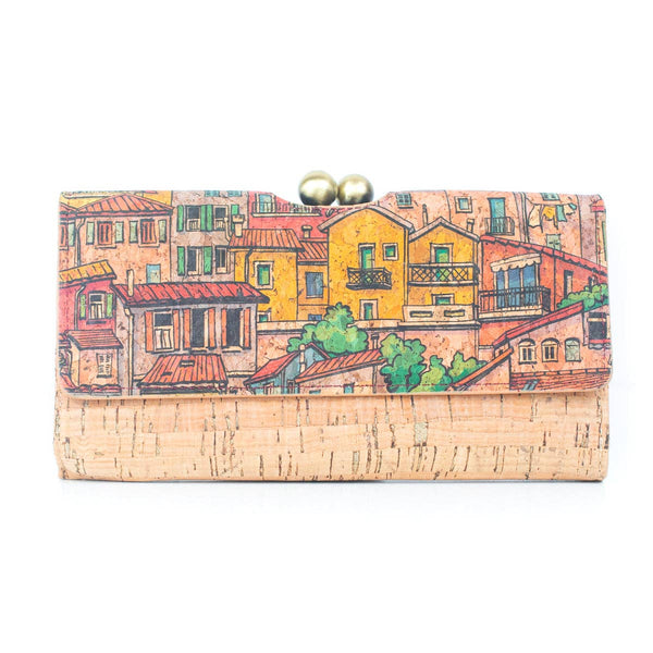 Printed Cork Wallet with Antique Brass Closure