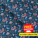 Dark Blue Paisley Cork Fabric – Sustainable Boho Material for Crafts & Design