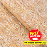 Natural Cork Fabric with White Geometric Pattern – Vegan Designer Material