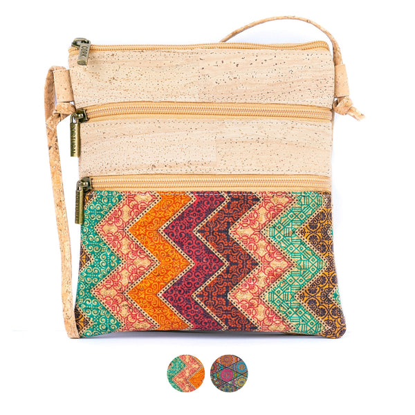 Cork Women's Double Zip Flower Print Crossbody Bag