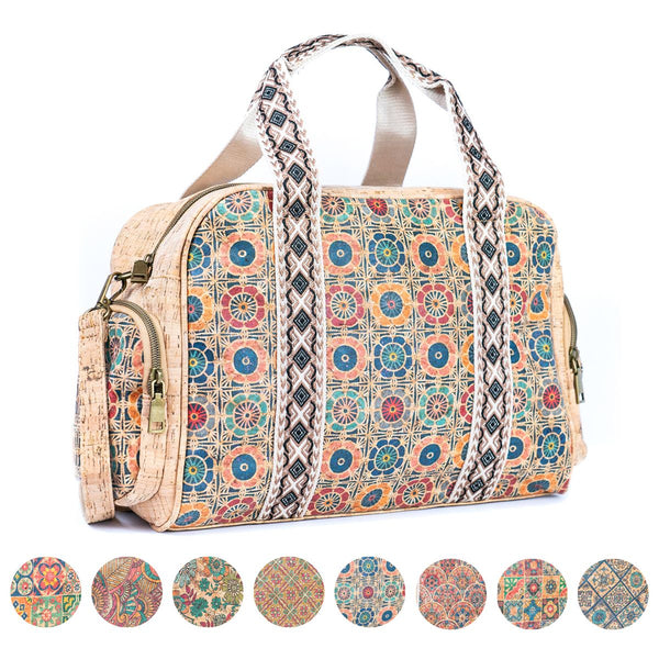 Colorful Printed Cork Handbag with Traditional Motif