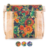 Eco-Friendly Cork Crossbody Bag with Floral Print - Vegan Leather Shoulder Bag - BAGP-342