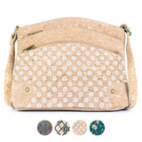 Three-Line Zipper Women’s Cork Crossbody Bag – Floral & Tile Pattern