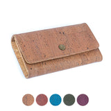 Stylish natural cork wallet with multiple compartments and button closure