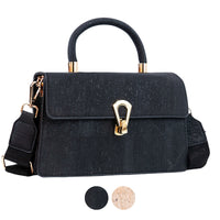 Elegant Black Cork Crossbody Bag with Gold Buckle