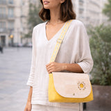 Cork Crossbody Bag with Interchangeable Charm – Natural & Yellow Vegan Shoulder Bagc