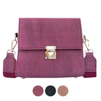 Eco-Chic Maroon Cork Crossbody Bag with Golden Lock