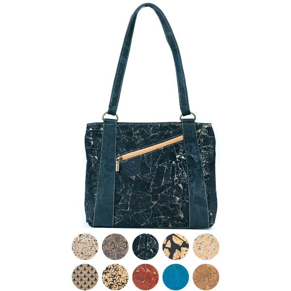 Cork Shoulder Bag with Double Zipper Pockets