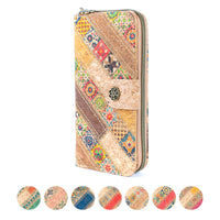 Patchwork-Stitched Printed Cork Long Wallet