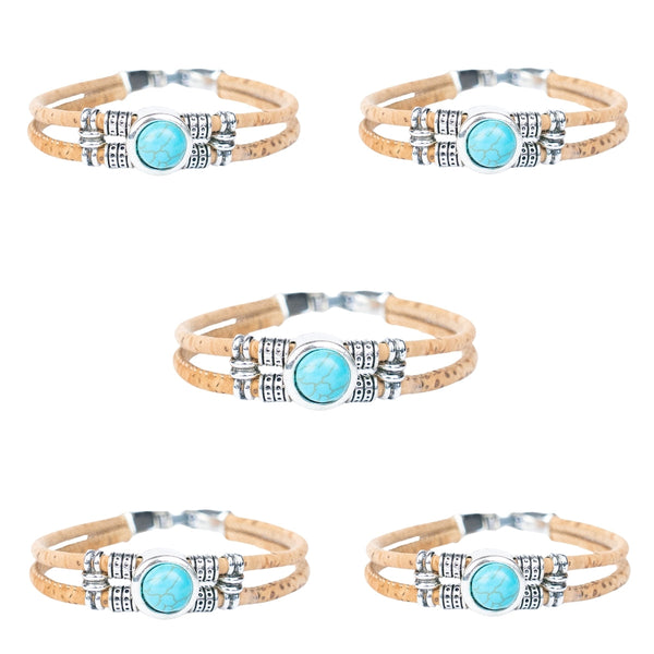 Turquoise Cork Bracelet Women - Handmade Eco
