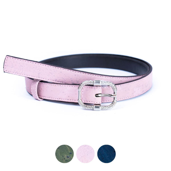 Pink cork leather belt with silver buckle