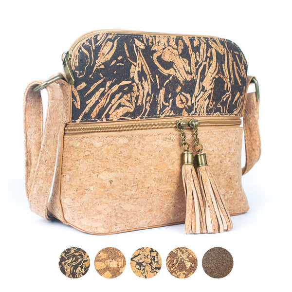 Tassel Zip Pocket Women’s Cork Crossbody Bag – Coffee Bean Infused