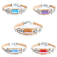2mm Natural Cork Bracelet with Ceramic Long Beads – Handmade Eco-Friendly Accessory