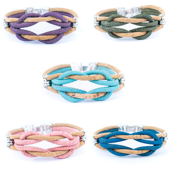 Handmade Braided Cork Bracelet – Natural & Color Mix