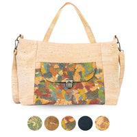 Natural Cork Handbag – Vegan Two-Tone Shoulder Bag with Front Pocket