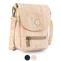 Natural Cork Crossbody Phone Bag with Vintage Turn Lock