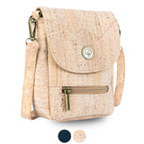 Natural Cork Crossbody Phone Bag with Vintage Turn Lock