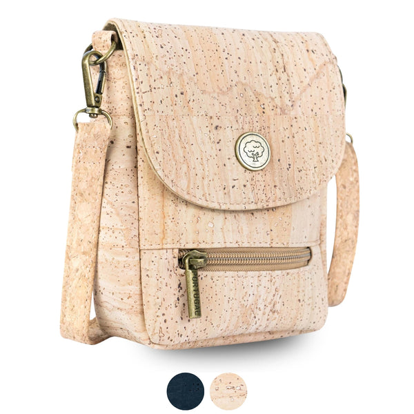 Natural Cork Crossbody Phone Bag with Vintage Turn Lock