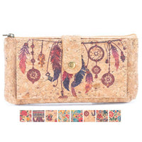 Floral Vegan Cork Card Wallet with button closure