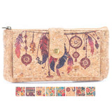 Floral Vegan Cork Card Wallet with button closure