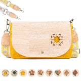Cork Crossbody Bag with Interchangeable Charm – Natural & Yellow Vegan Shoulder Bagc