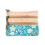 Triple-Zip Cork Mini Coin Pouch