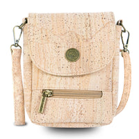 Natural Cork Crossbody Phone Bag with Vintage Turn Lock