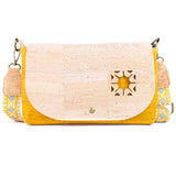 Cork Crossbody Bag with Interchangeable Charm – Natural & Yellow Vegan Shoulder Bagc