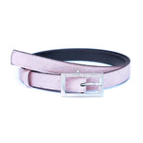 pink cork belt with large silver buckle