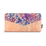 Flowers Patterns Natural Cork Zipper Wallet