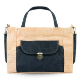 Natural Cork Handbag – Vegan Two-Tone Shoulder Bag with Front Pocket