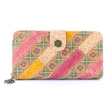 Patchwork-Stitched Printed Cork Long Wallet