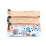 Triple-Zip Cork Mini Coin Pouch