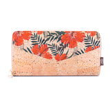 Flowers Patterns Natural Cork Zipper Wallet