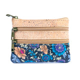 Triple-Zip Cork Mini Coin Pouch