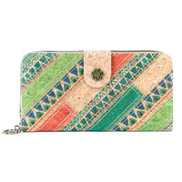 Patchwork-Stitched Printed Cork Long Wallet