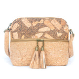 Tassel Zip Pocket Women’s Cork Crossbody Bag – Coffee Bean Infused