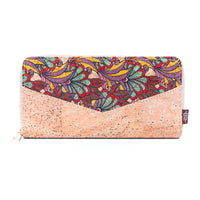 Flowers Patterns Natural Cork Zipper Wallet