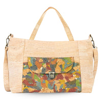 Natural Cork Handbag – Vegan Two-Tone Shoulder Bag with Front Pocket