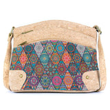 Three-Line Zipper Women’s Cork Crossbody Bag – Floral & Tile Pattern