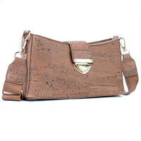 Chic Cork Crossbody Bag with Gold Clasp & Adjustable Cotton Strap